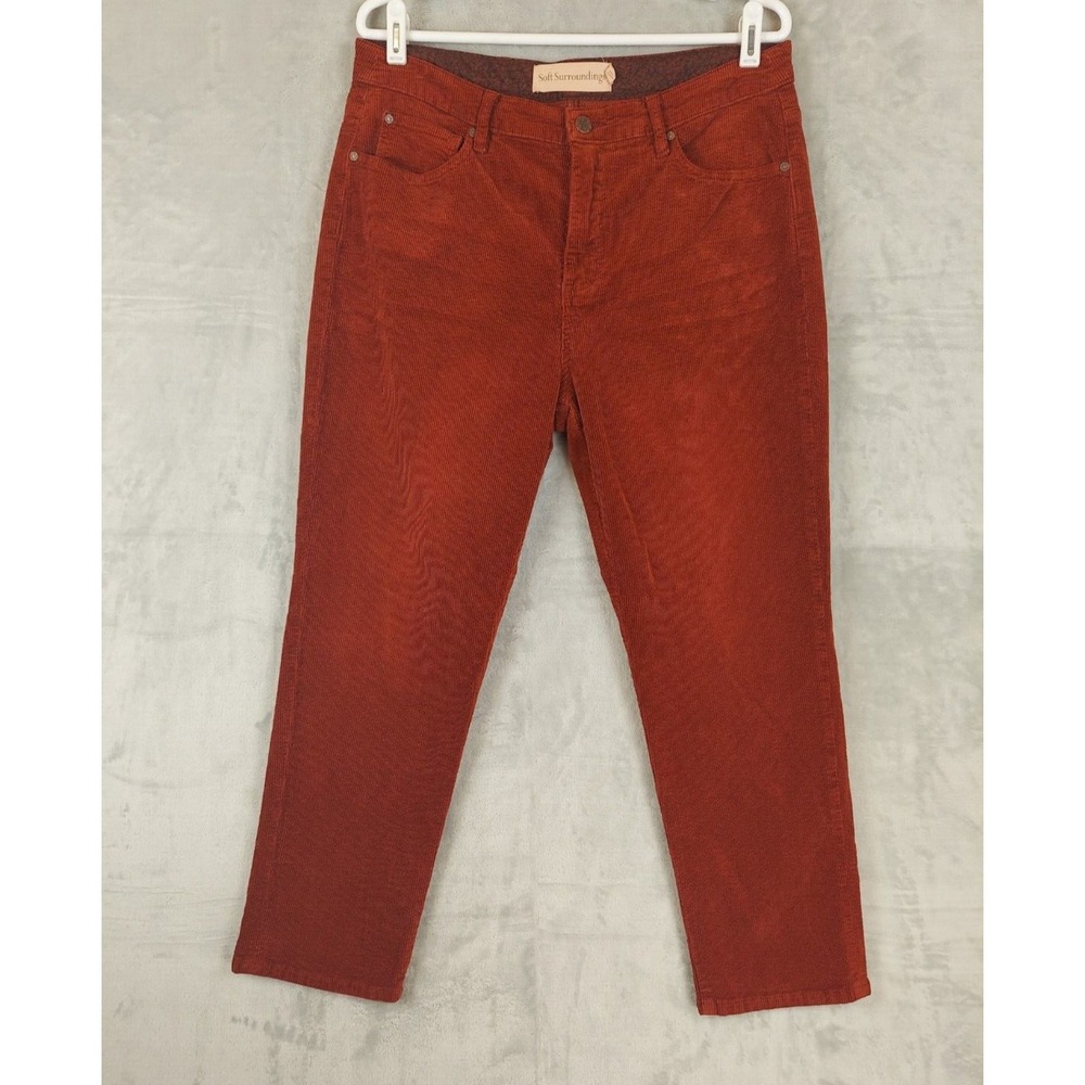 Soft Surroundings Pants Sz 14P Terracotta Red Corduroy High Rise ‎ Stretch 34x26